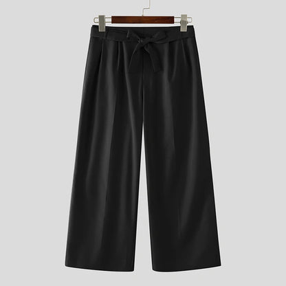 Men's Wide Leg Pleated Trousers with Belt Loops