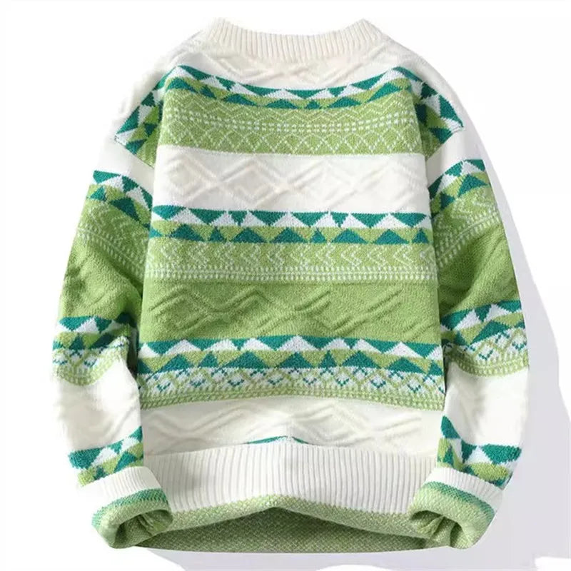 Men's Fair Isle Knit Jumper with Crew Neck Pattern