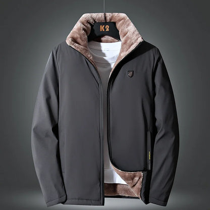 Men's Lined Jacket with Stand Collar – Full Zip Front Long Sleeve Outerwear