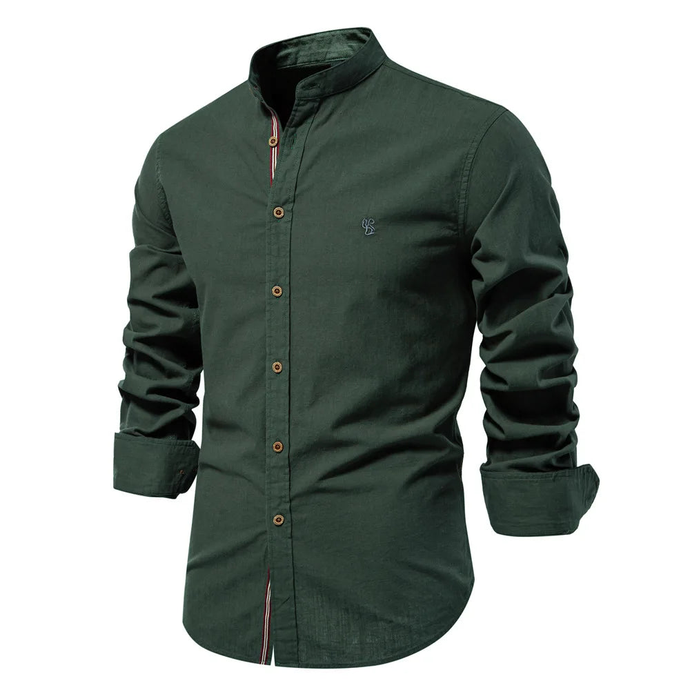 Men's Long Sleeve Grandad Collar Button Shirt