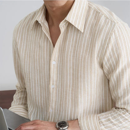 Men's Long Sleeve Striped Button Down Shirt with Collared Neck