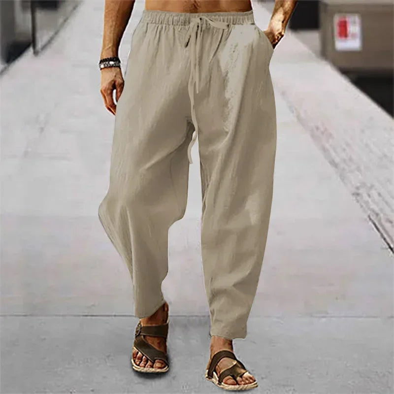 Men's Loose Fit Tapered Trousers with Drawstring Waist