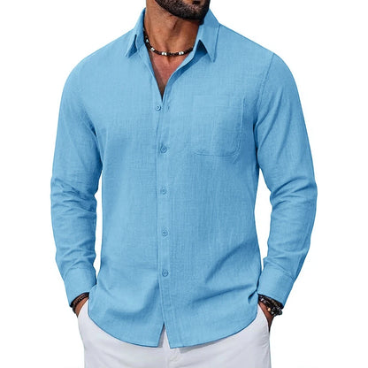 Men's Long Sleeve Open Collar Shirt with Button Front
