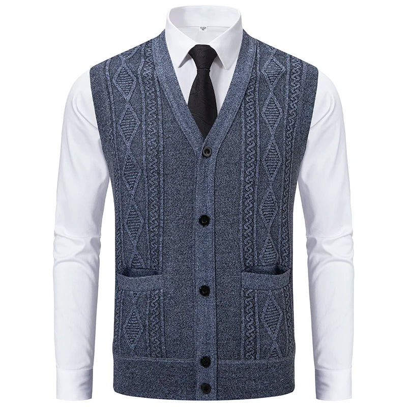 Men's Knitted Waistcoat with V Neck and Button Fastening