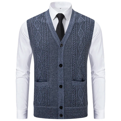 Men's Knitted Waistcoat with V Neck and Button Fastening