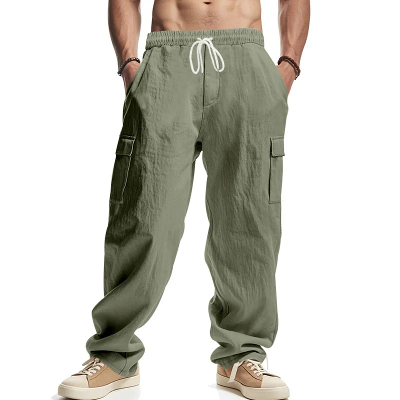 Men's Cargo Trousers Drawstring Waist Multiple Pockets Loose Fit