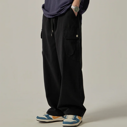 Men's Loose Fit Cargo Trousers with Drawstring Waist