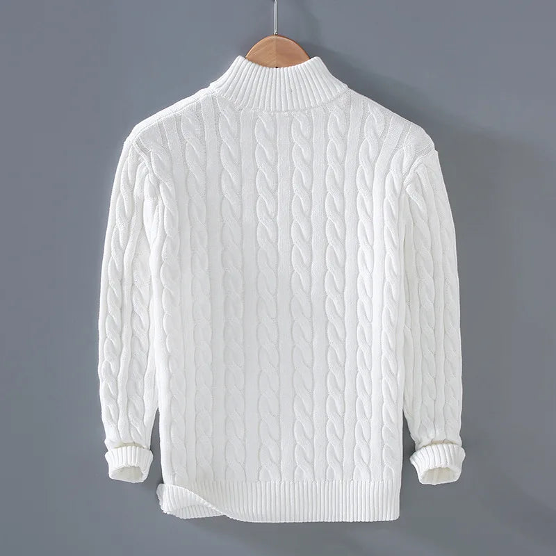 Men's Cable Knit Jumper Quarter Zip High Neck