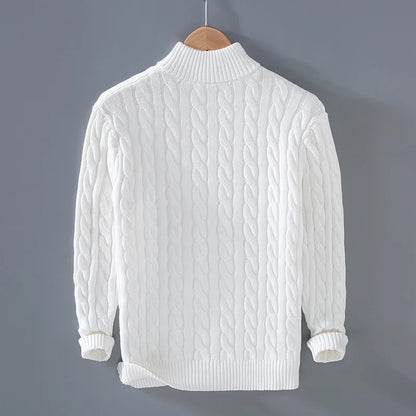 Men's Cable Knit Jumper Quarter Zip High Neck
