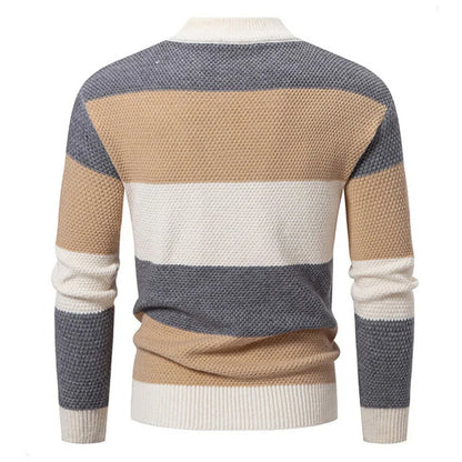 Men's Knitted Mock Neck Jumper with Colourblock Pattern