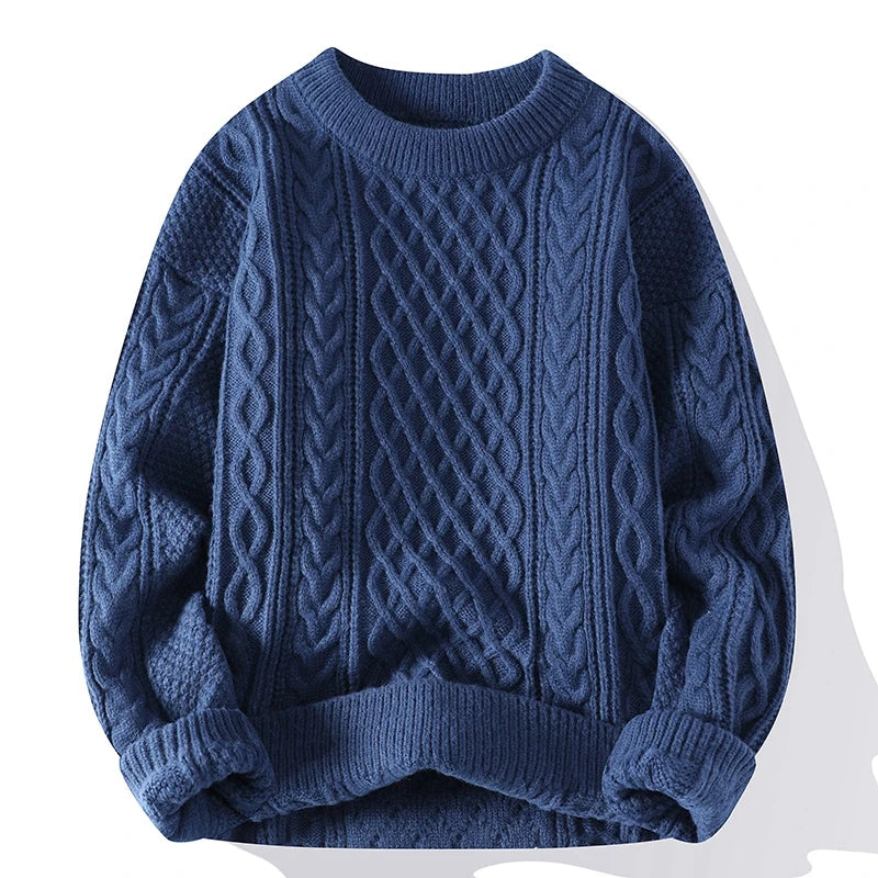 Men's Cable Knit Crew Neck Jumper with Ribbed Trims