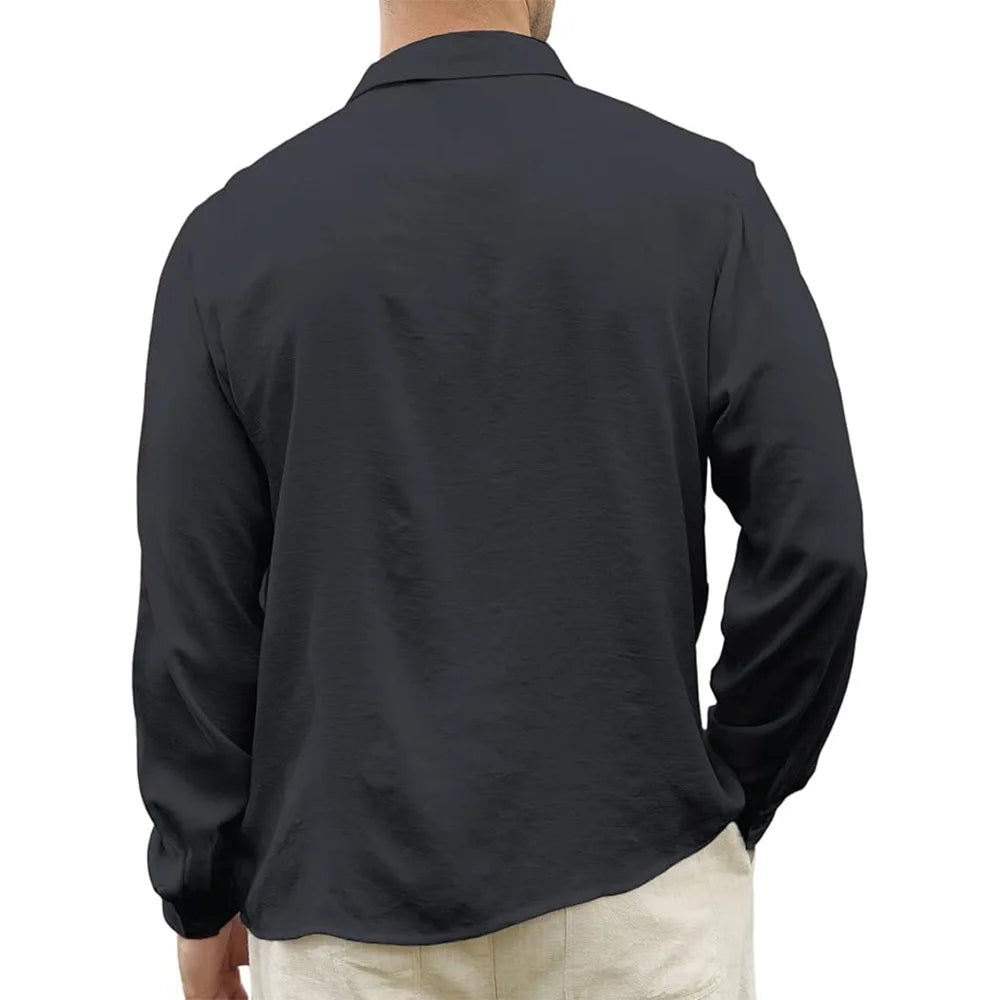 Men's Long Sleeve Casual Shirt with Open Collar