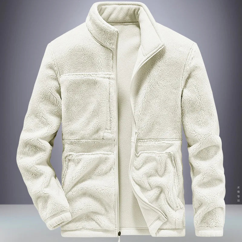 Men's Fleece Jacket – Full Zip Front Stand Collar Long Sleeve Outerwear