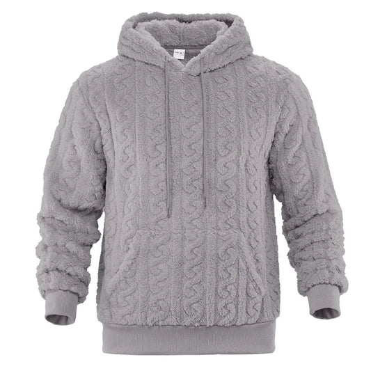 Men's Cable Knit Hoodie – Long Sleeve Pullover Jumper with Kangaroo Pocket