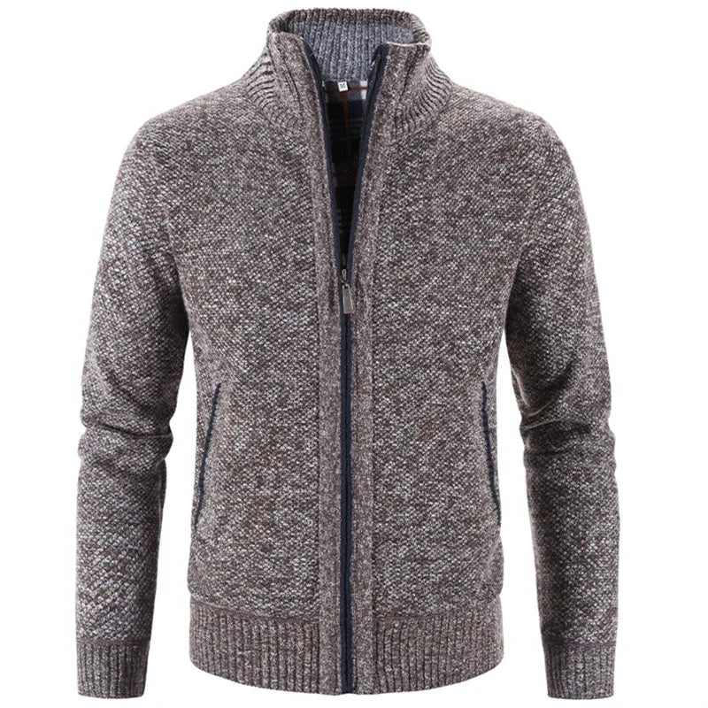 Men's Knitted Cardigan with Zip Front and High Neck
