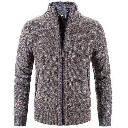 Men's Knitted Cardigan with Zip Front and High Neck