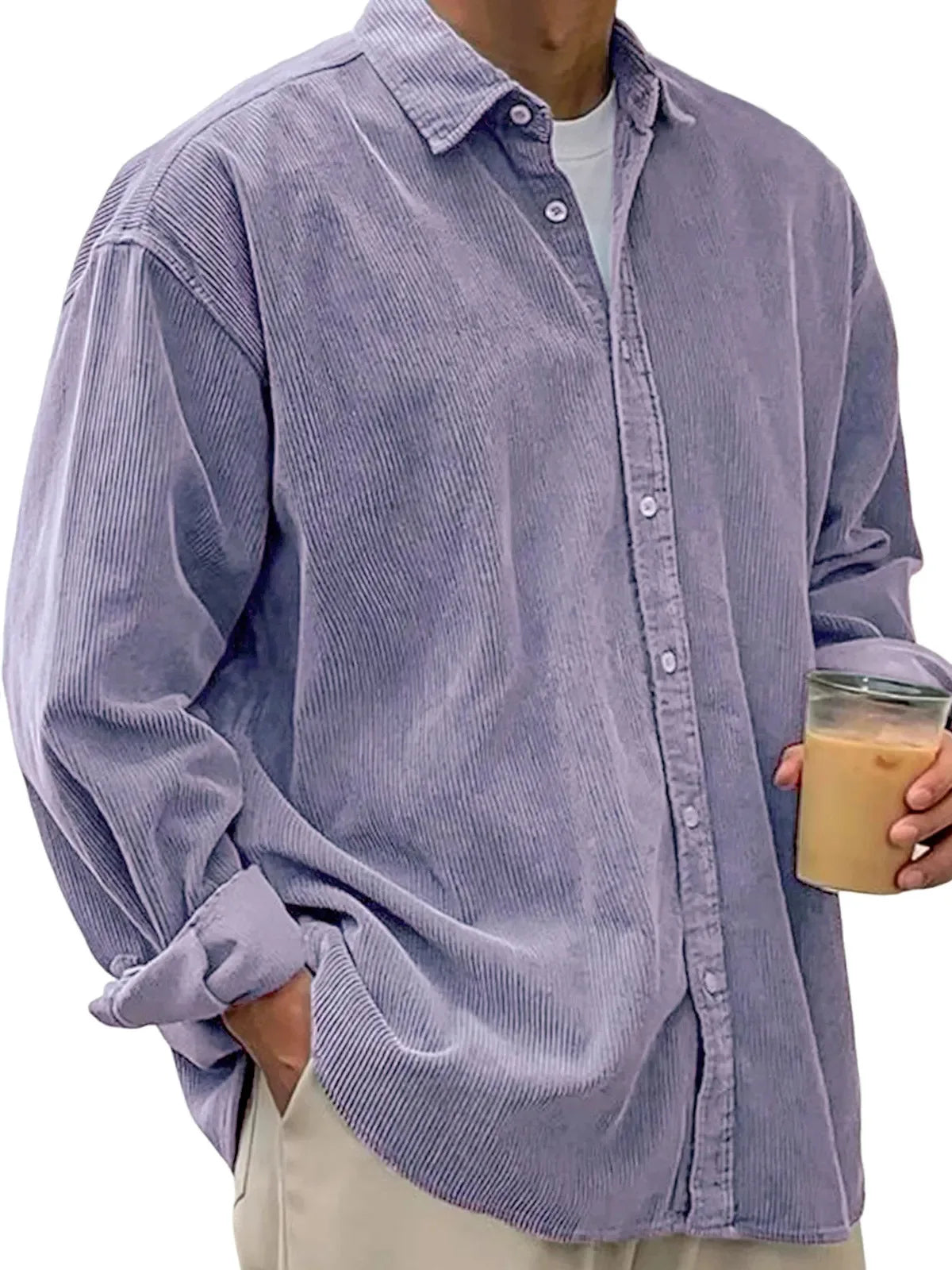 Men's Corduroy Long Sleeve Button Down Shirt
