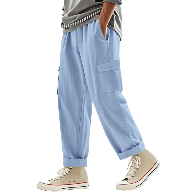 Men's Cargo Trousers Drawstring Waist Multiple Pockets Loose Fit