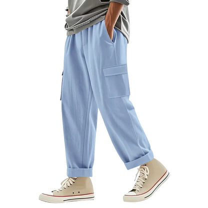 Men's Cargo Trousers Drawstring Waist Multiple Pockets Loose Fit