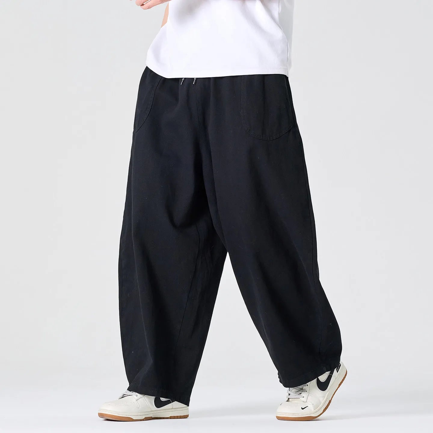 Men's Loose Fit Wide Leg Trousers with Elastic Waist