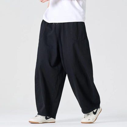 Men's Loose Fit Wide Leg Trousers with Elastic Waist