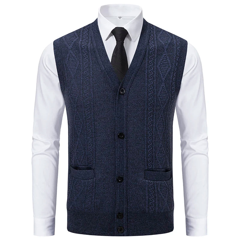 Men's Knitted Waistcoat with V Neck and Button Fastening