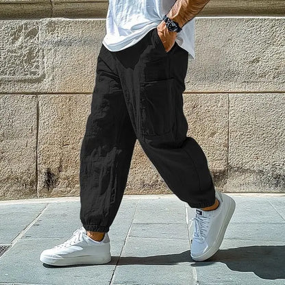 Men's Tapered Cargo Trousers with Elasticated Waist and Pockets