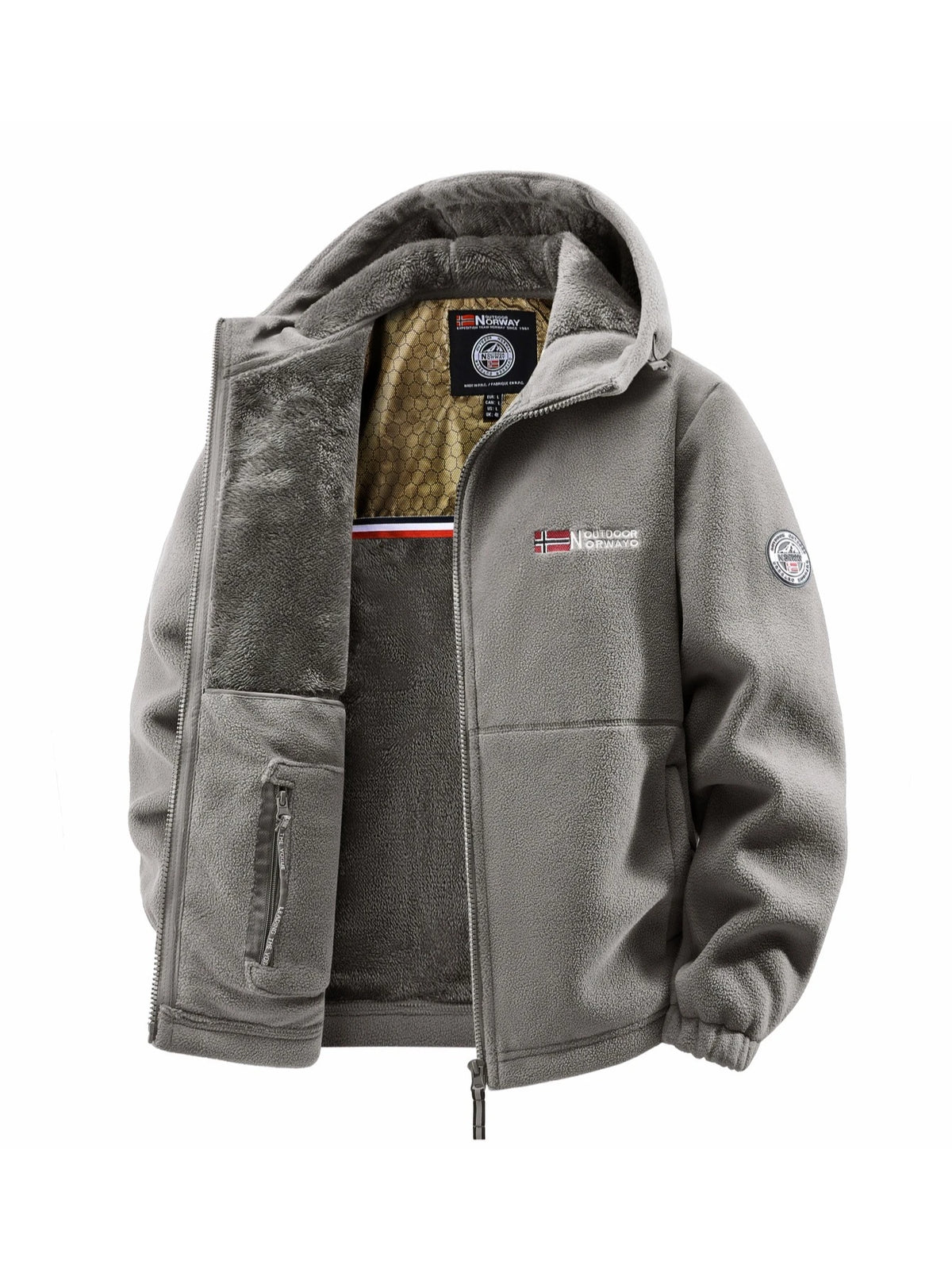 Men's Sherpa Lined Jacket – Full Zip Front Stand Collar Long Sleeve Coat