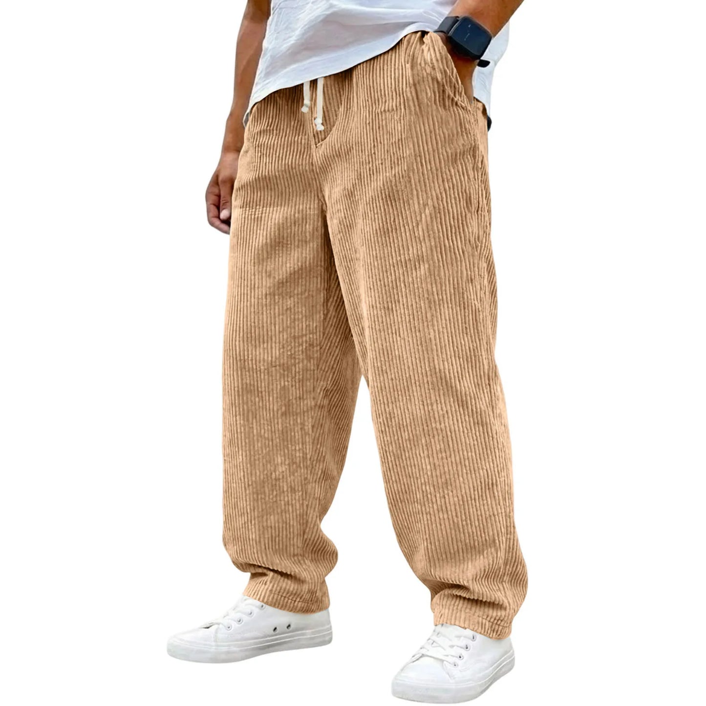 Men's Relaxed Fit Trousers with Drawstring Waist and Pockets