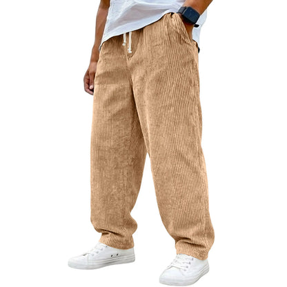 Men's Relaxed Fit Trousers with Drawstring Waist and Pockets