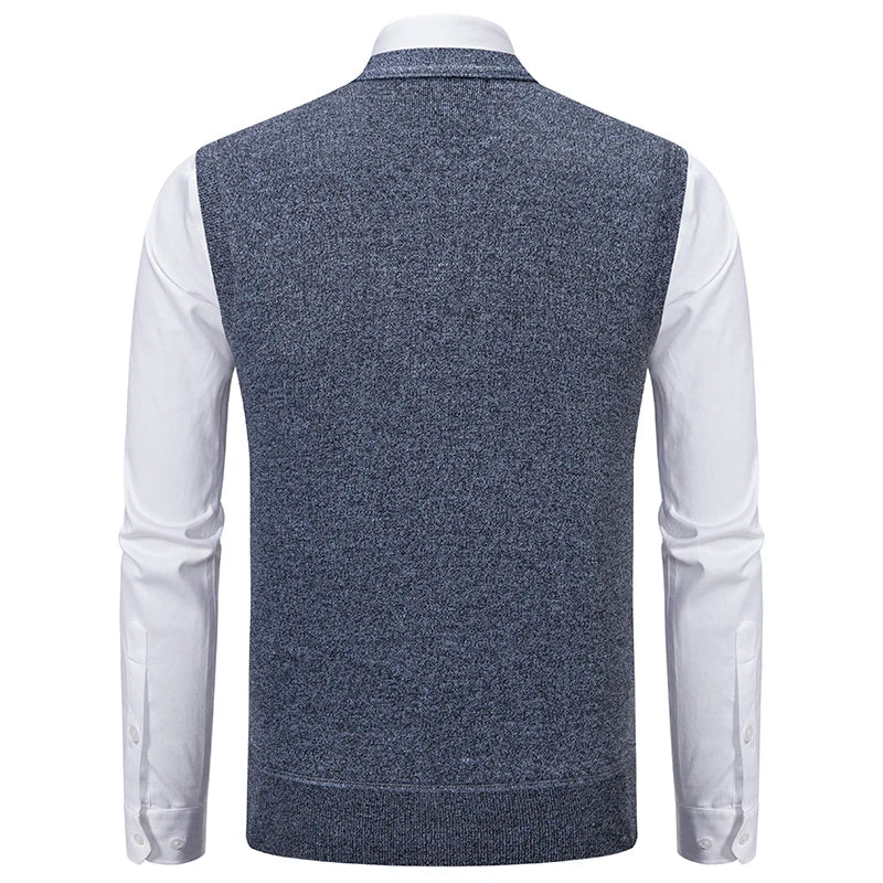 Men's Knitted Waistcoat with V Neck and Button Fastening
