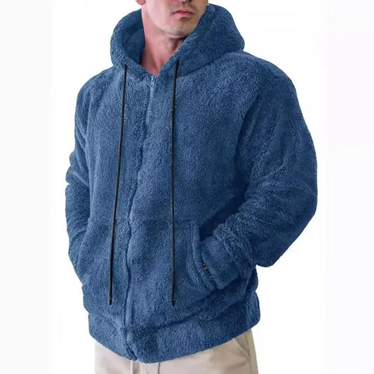 Men's Hooded Zip Jacket – Warm Winter Long Sleeve Coat with Front Pockets