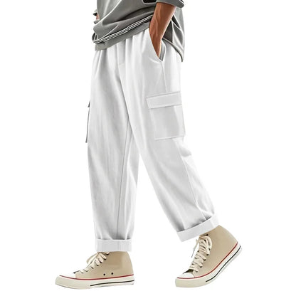 Men's Cargo Trousers Drawstring Waist Multiple Pockets Loose Fit