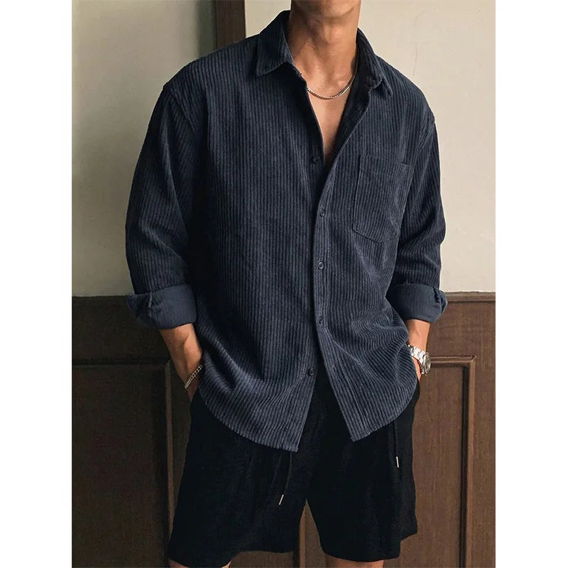 Men's Textured Long Sleeve Overshirt with Chest Pocket