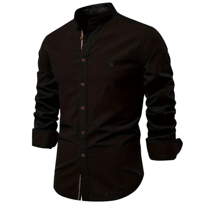 Men's Long Sleeve Grandad Collar Button Shirt