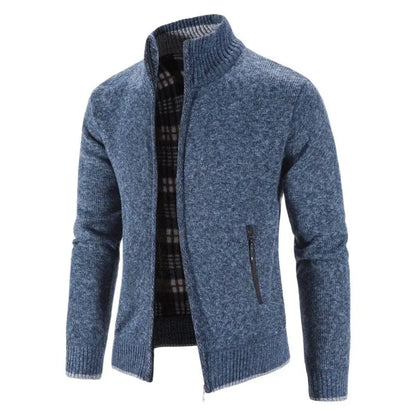 Men's Knitted Zip Cardigan with High Neck and Pockets