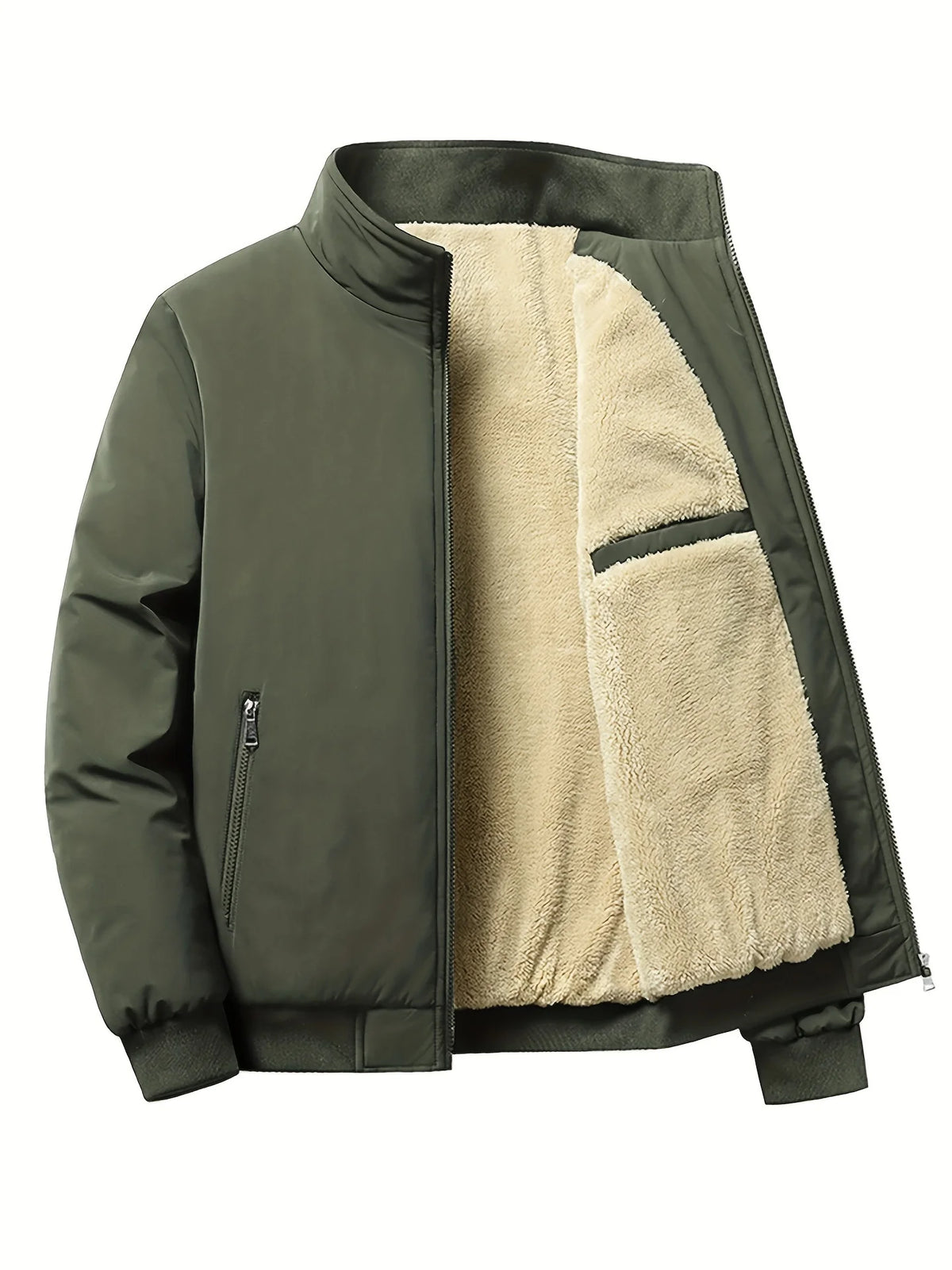 Men's Lined Bomber Jacket – Full Zip Front Stand Collar Long Sleeve Outerwear