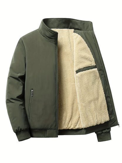 Men's Lined Bomber Jacket – Full Zip Front Stand Collar Long Sleeve Outerwear