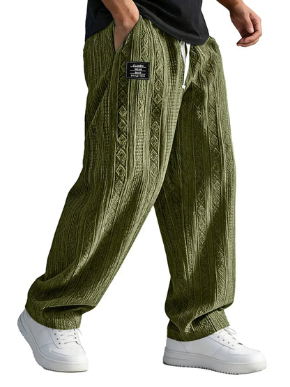 Men's Loose Fit Wide Leg Trousers with Drawstring Waist