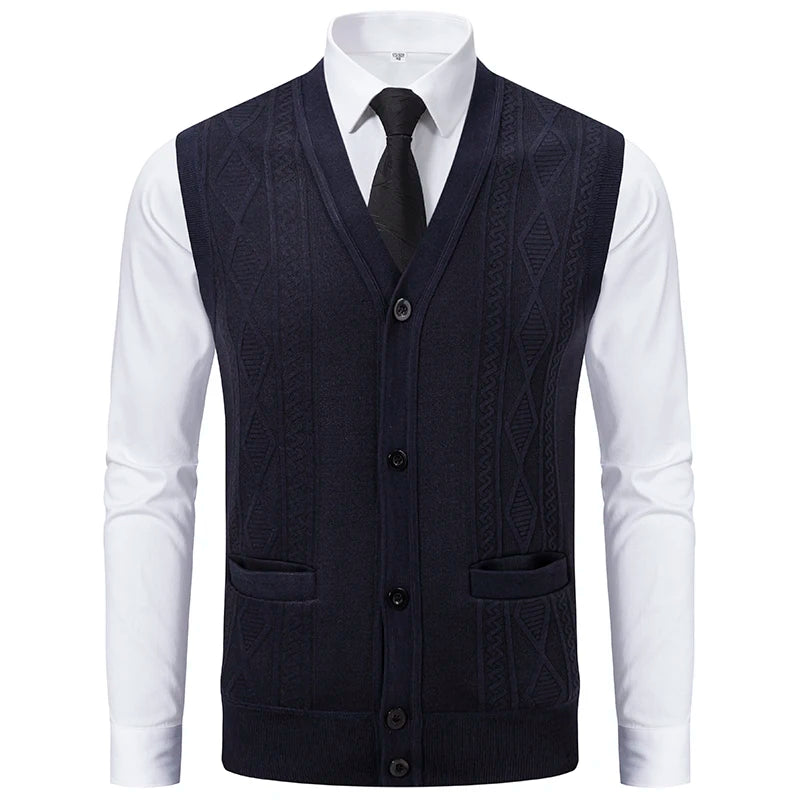 Men's Knitted Waistcoat with V Neck and Button Fastening