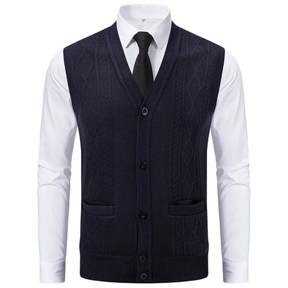 Men's Knitted Waistcoat with V Neck and Button Fastening