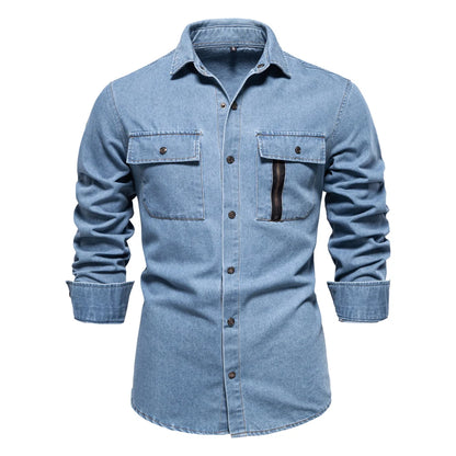 Men's Long Sleeve Shirt with Dual Chest Pockets and Cuffs