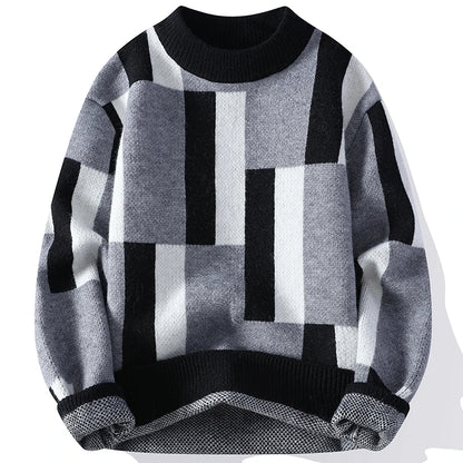 Men's Geometric Knit Jumper with Crew Neck