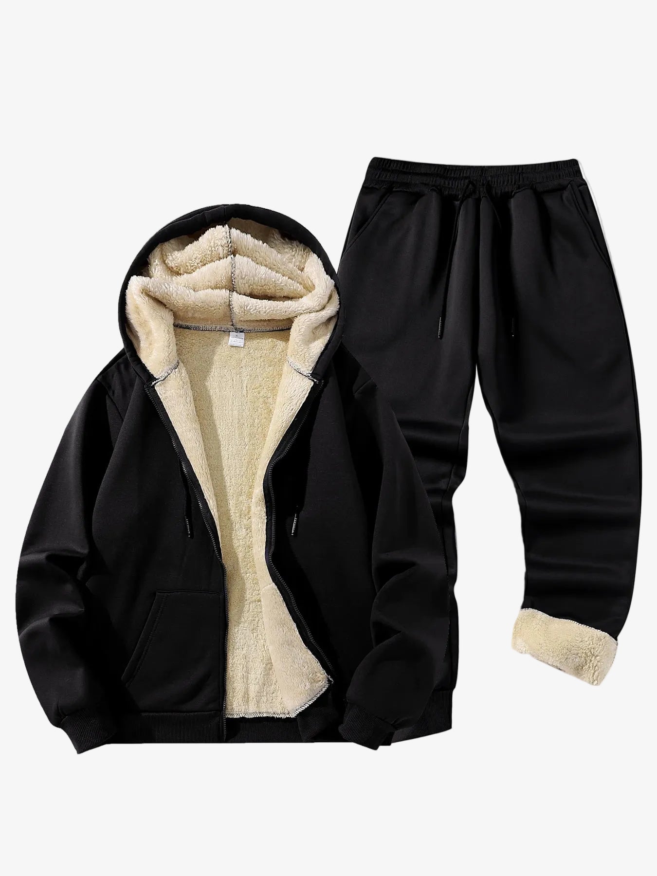 Men's Hooded Tracksuit Set with Sherpa-Lined Jacket and Jogger Trousers – Warm Winter Wear