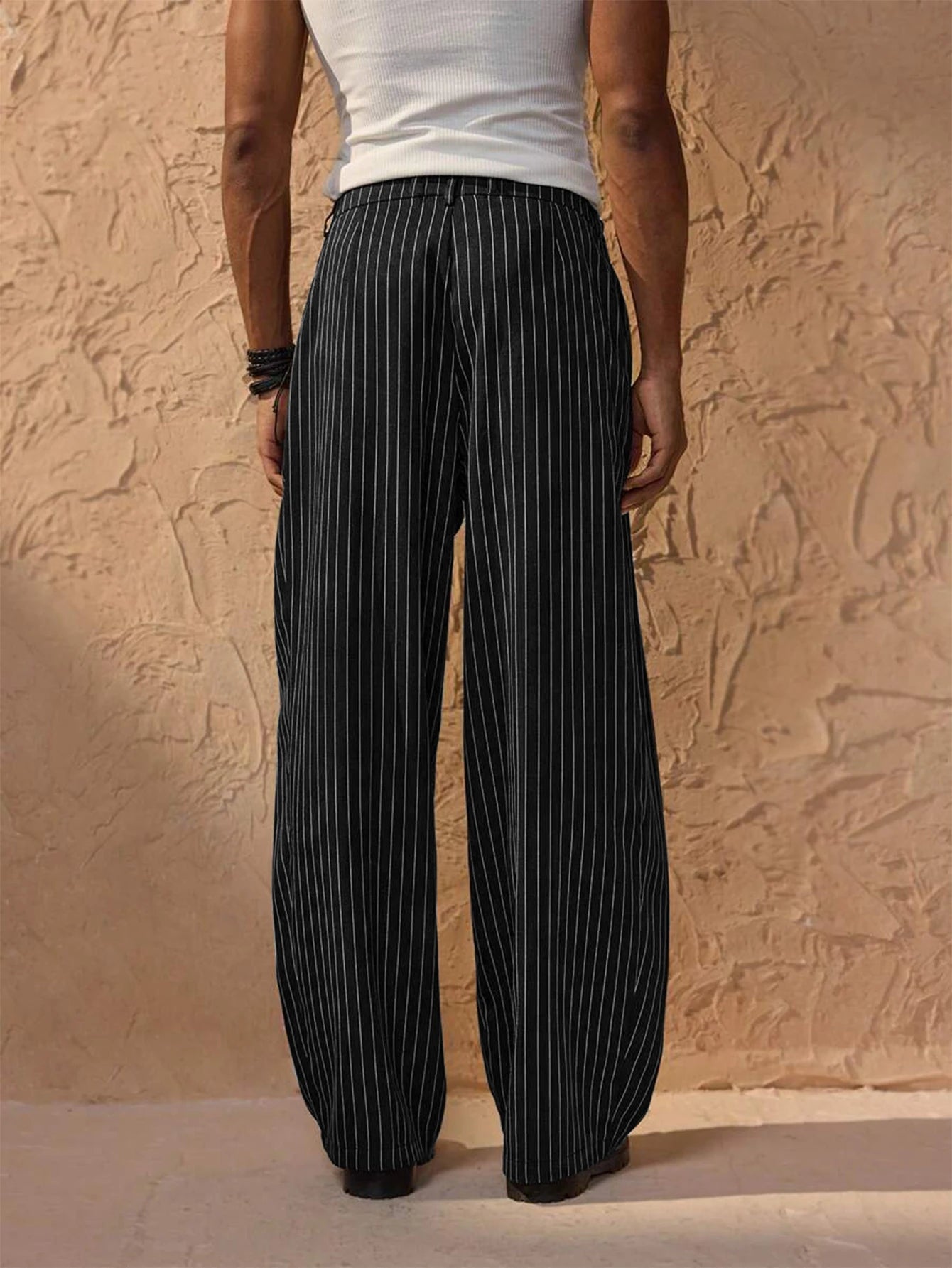 Men's Striped Trousers Relaxed Fit Elasticated Waist Straight Leg