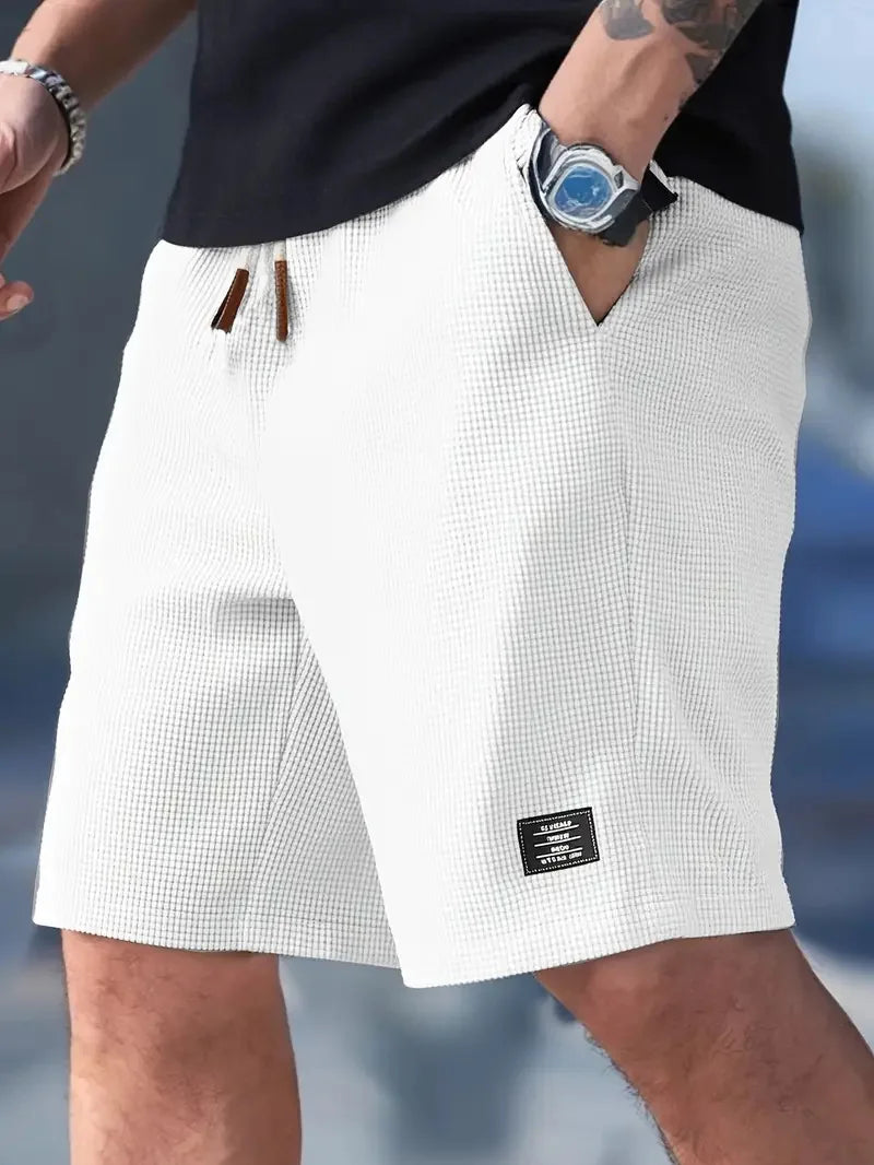 Men's Textured Shorts with Drawstring Waist and Pockets