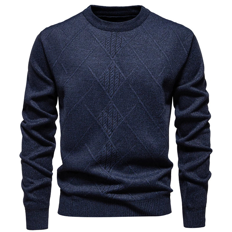 Men's Knitted Crew Neck Jumper with Diamond Pattern Detail