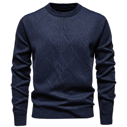 Men's Knitted Crew Neck Jumper with Diamond Pattern Detail