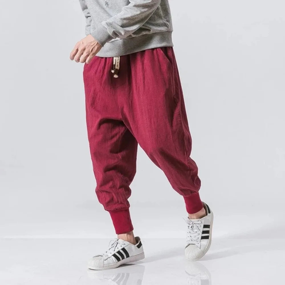 Men's Harem Trousers Relaxed Fit Drawstring Waist Elasticated Cuffs