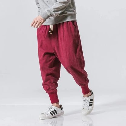 Men's Harem Trousers Relaxed Fit Drawstring Waist Elasticated Cuffs